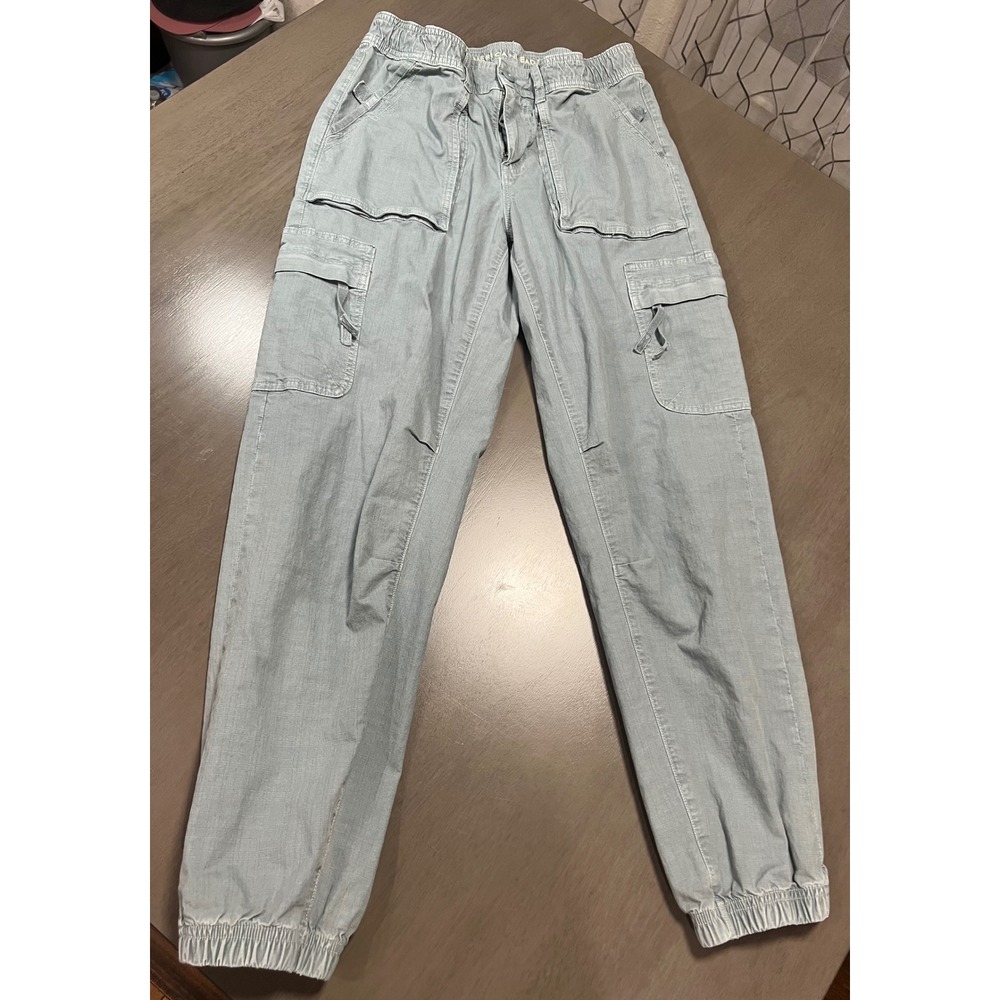 American Eagle Baggy Jogger Cargo Pants Light Blue Grey Ripstop Stretch Size 4